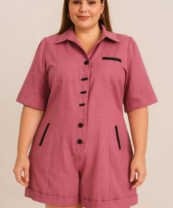 MACAQUINHO DE LINHO COR VIOLETA COM DETALHES E BOTÃO PRETO GOLA POLO