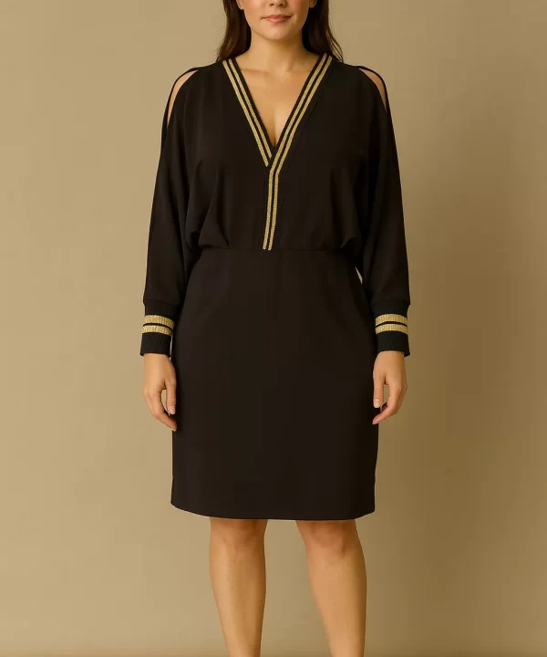 VESTIDO PRETO MANGA CURTA COM DETALHES DOURADO - ANIMALE