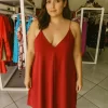 VESTIDO ALCA DE TIRA VERMELHO FLUIDO COM PLISSADO NO CENTRO- ANIMALE
