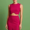 CONJUNTO DE CROPPED COM SAIA MIDI COM FENDA NO MEIO PINK - NUXX
