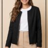 BLAZER PRETO MINIMALISTA COM FORRO DE BOLINHA BRANCO
