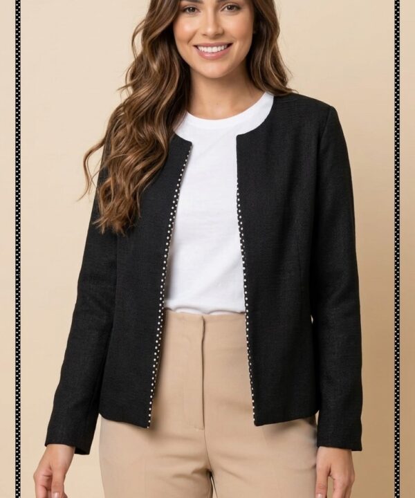 BLAZER PRETO MINIMALISTA COM FORRO DE BOLINHA BRANCO