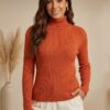 BLUSA DE FRIO GOLA ALTA / CACHARREL CANELADA DE TRICÔ LARANJA