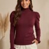BLUSA DE FRIO MANGA LONGA BUFANTE VINHO DE TRICÔ