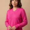BLUSA DE FRIO MANGA LONGA GOLA V ROSA CHICLETE DE TRICÔ