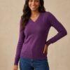BLUSA DE FRIO MANGA LONGA GOLA V ROXO DE TRICÔ