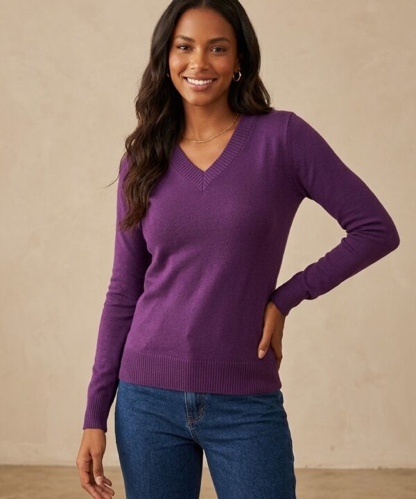 BLUSA DE FRIO MANGA LONGA GOLA V ROXO DE TRICÔ