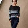 BLUSA DE FRIO / SUETER DE TRICÔ COM FAIXAS AZUL BEBÊ CINZA GRAFITE E PRETO