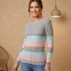 BLUSA DE FRIO / SUETER DE TRICÔ COM FAIXAS CINZA BEBÊ ROSA E AZUL