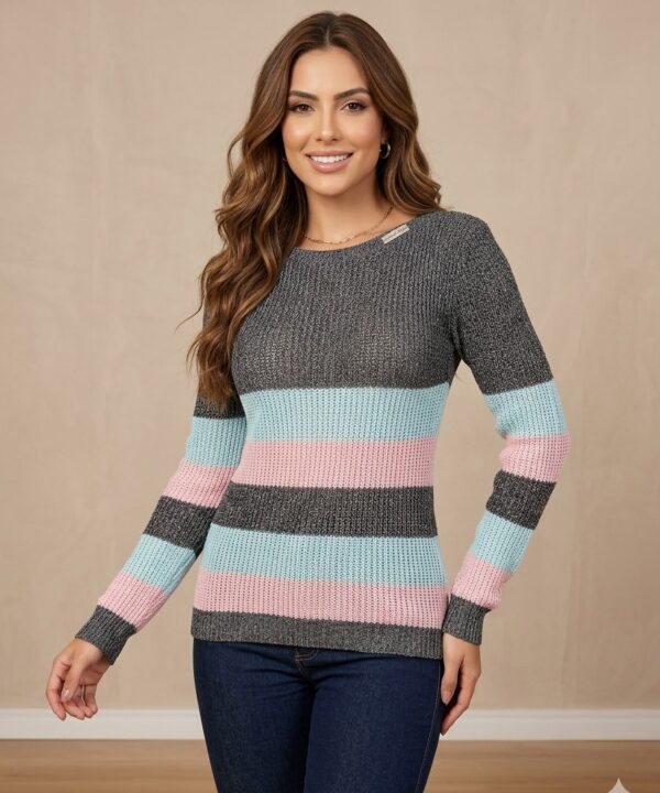 BLUSA DE FRIO / SUETER DE TRICÔ ROSA AZUL BEBÊ E CINZA GRAFITE