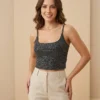 CROPPED PRETO DE LUREX DE ALCINHA