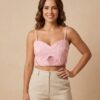 CROPPED ROSA BEBE DE ALCINHA COM BORDADO LASTEX NAS COSTAS - B&C