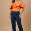 CROPPED TOMARA QUE CAIA COM BABADOS LARANJA COM BABADO NO BUSTO - MY LIFE BRAND