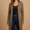 CARDIGAN MANGA LONGA BEGE COM XADREZ PRETO